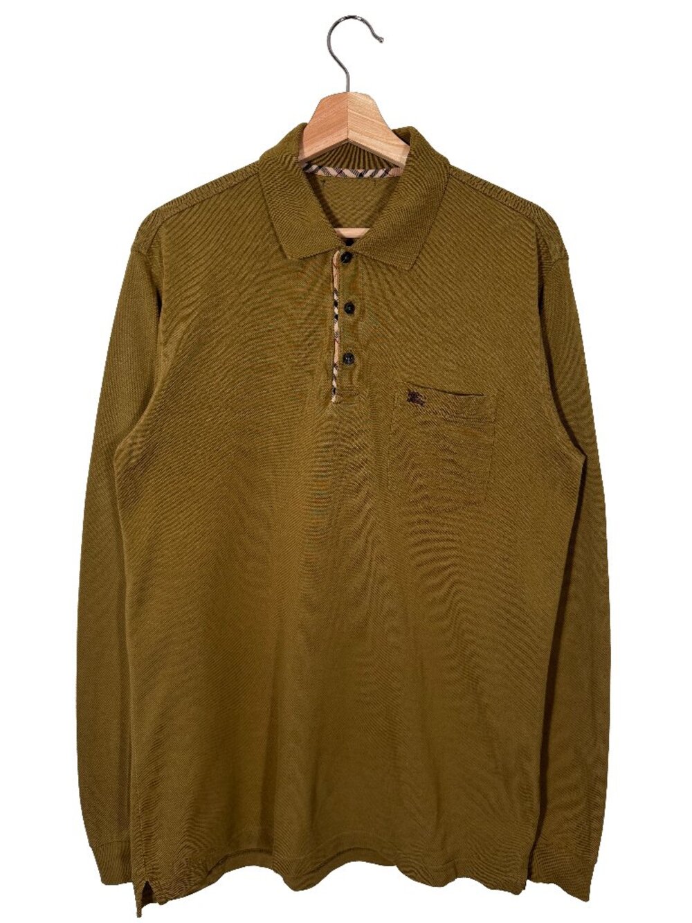 Burberry London 100% Cotton Pique Knit Long Sleeve Polo Shirt Green mens size L